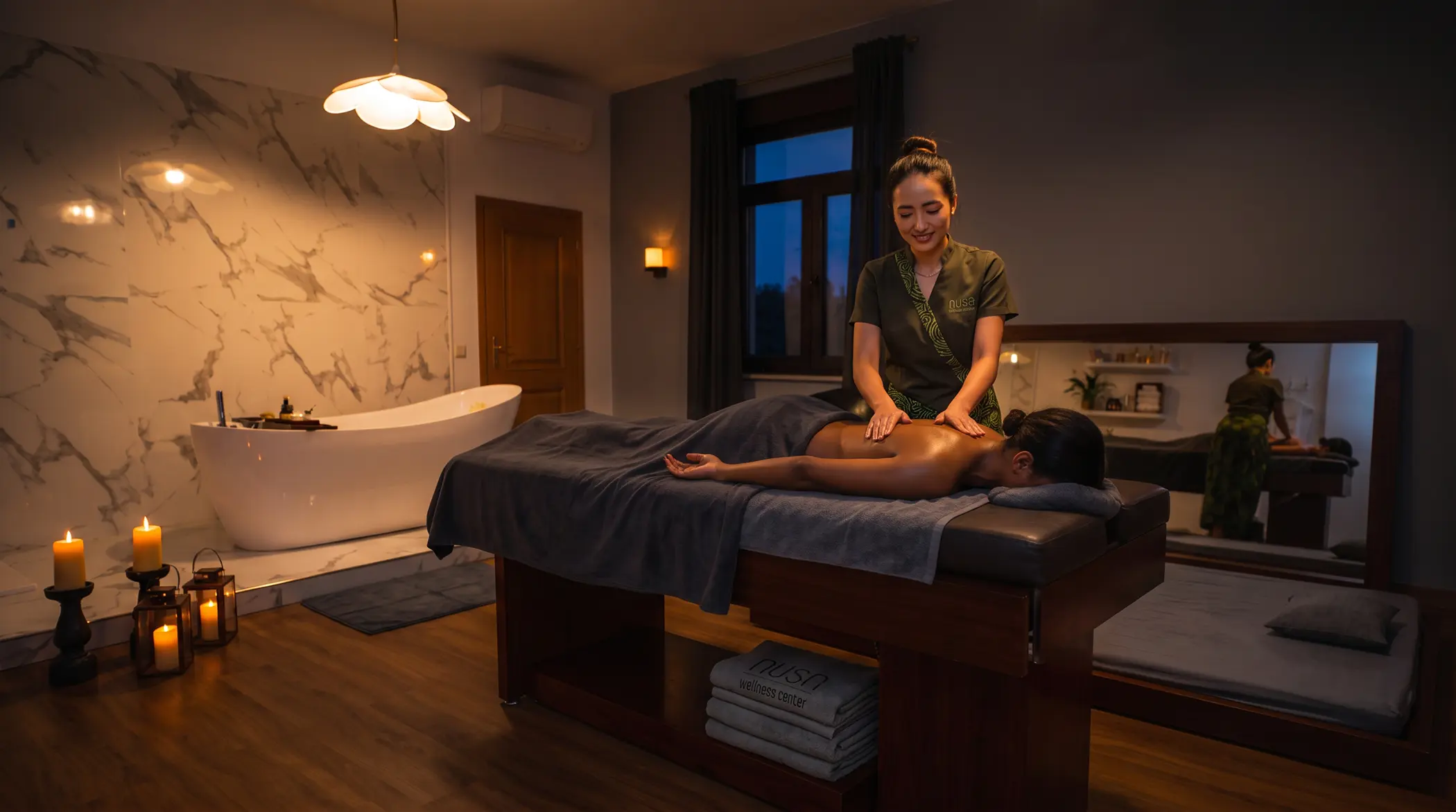 Therapist giving a massage at Nusa Massage Spa in Lisbon